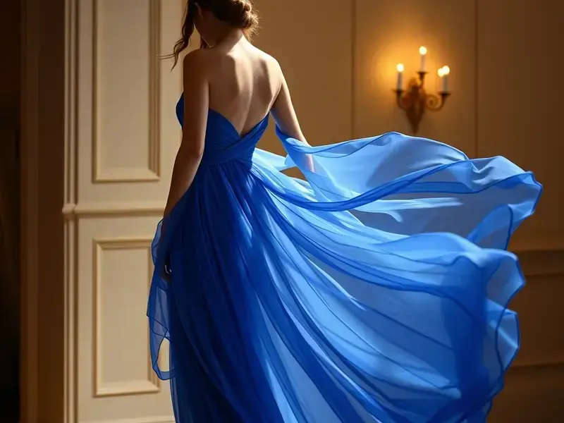 青のシフォンドレス